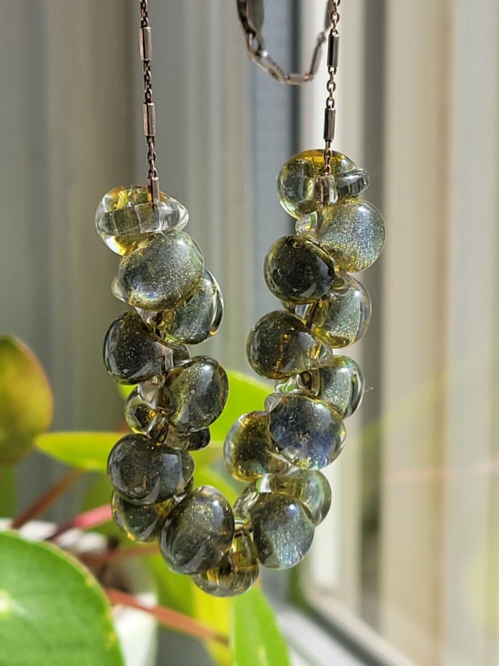 Handmade Glass Bead Necklace on Italian Silver Chain - Picture 8 of 8